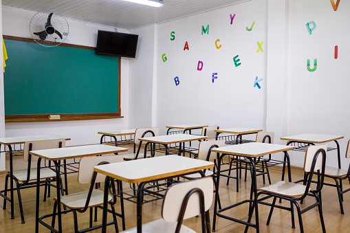 Kids studying in class on first day of school