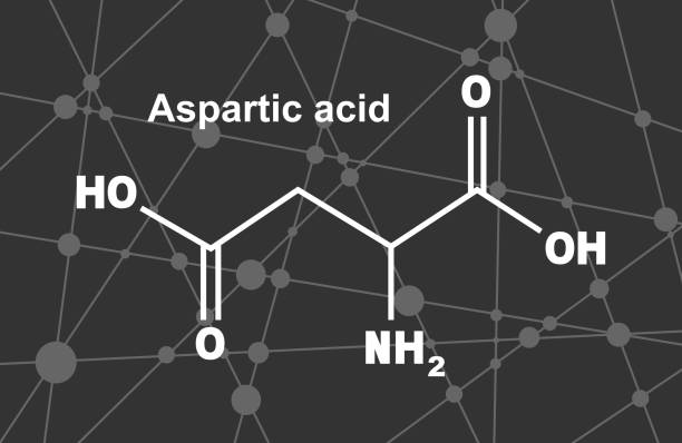 Aspartic acid formula Amino acid. Aspartic acid structural formula. Infographics illustration. Lines and dots connected background chemical formula for aspartame stock illustrations