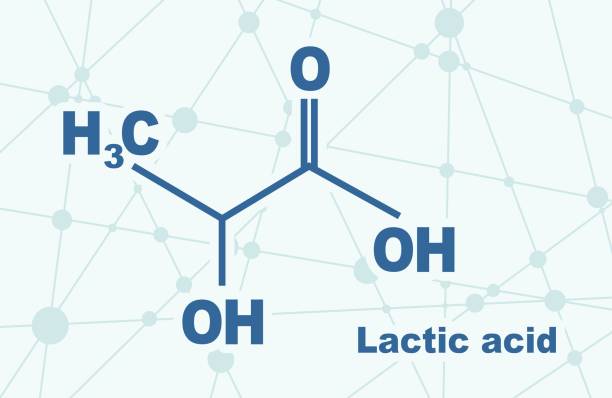 Formula of Lactic acid Lactic acid molecule. Structural chemical formula. Infographics illustration. Lines and dots connected background lactic acid stock illustrations
