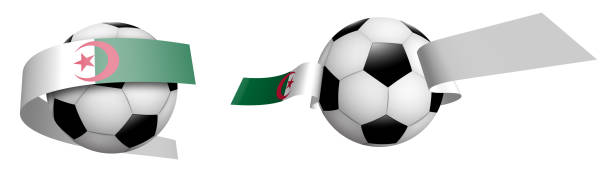 bälle für fußball, klassische fußball in bändern mit farben flagge von algerien. designelement für fußballwettkämpfe. isolierter vektor auf weißem hintergrund - soccer soccer ball symbol algeria stock-grafiken, -clipart, -cartoons und -symbole