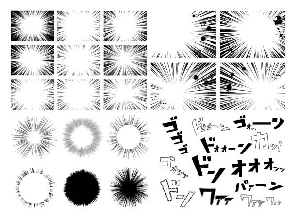 концентрированная линия мультфильма комикс набор - комикс stock illustrations