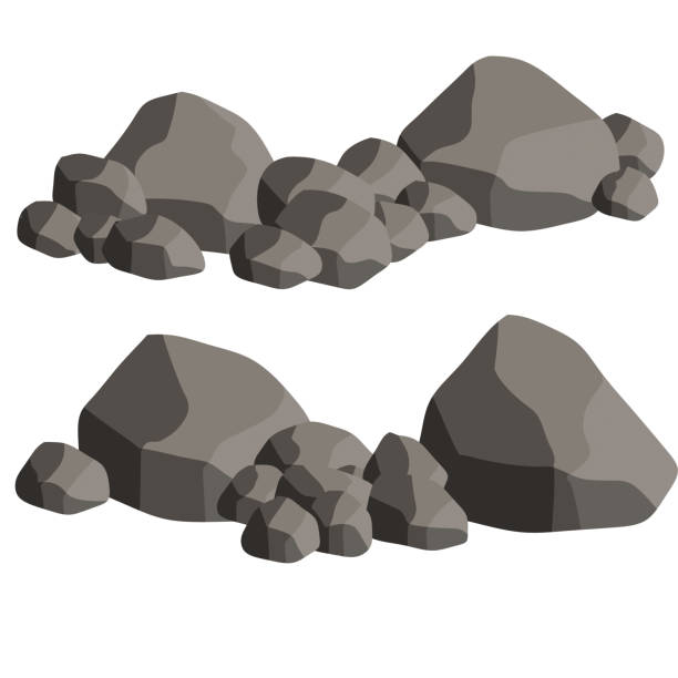 набор серых гранитных камней различной формы. элемент природы - rock boulder solid granite stock illustrations