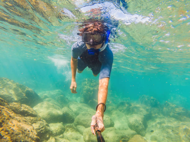 istock young men snorkeling exploring underwater coral reef landscape background in the deep blue ocean with colorful fish and marine life 1291531999