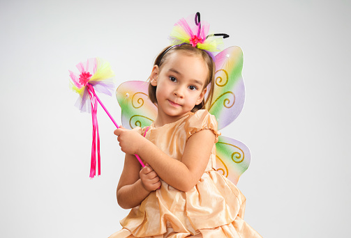 Portrait of Fairy Child Girl With Butterfly Wings