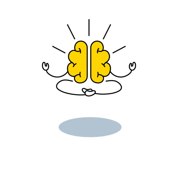 ilustrações de stock, clip art, desenhos animados e ícones de meditating brain icon, symbol of balance and harmony - balance health well being background white