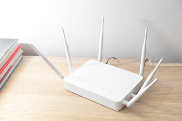 istock Wireless device for broadband Wi-Fi 6 network in office or home. 1291535404