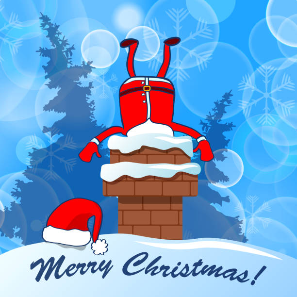 istock Merry Christmas. Santa Claus stuck in chimney on a blue snow win 1291538090