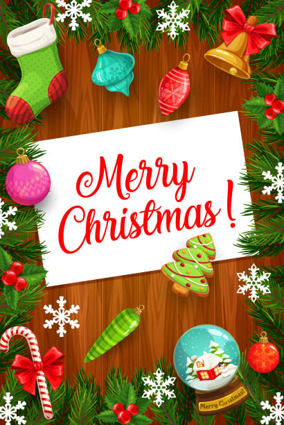 weihnachtsgeschenke, weihnachtsglocke, bälle und sockenrahmen - bell frame ribbon vector stock-grafiken, -clipart, -cartoons und -symbole