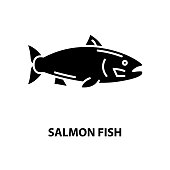salmon fish icon, black vector sign with editable strokes, concept symbol illustration