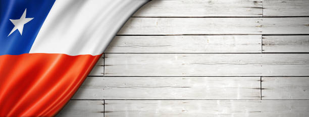 istock Chilean flag on old white wall banner 1291543506
