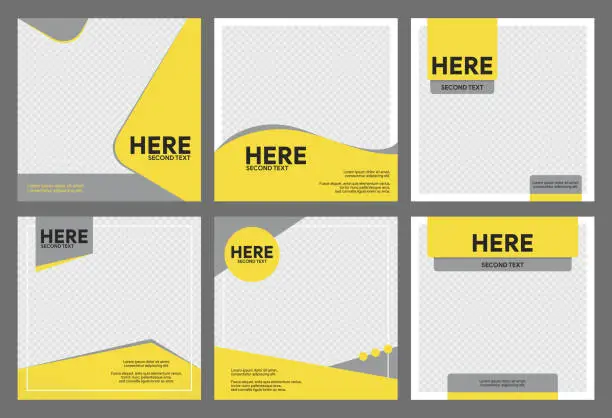 Vector illustration of Yellow and gray minimal square social sedia post on transparent background.
