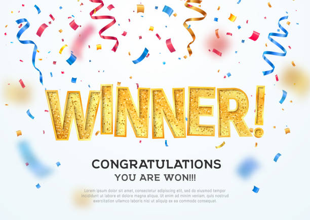Golden winner word on white background with colorful confetti. Winning vector illustration template. Congratulations with absolutely victory. Golden winner word on white background with colorful confetti. Winning vector illustration template. Congratulations with absolutely victory success stock illustrations