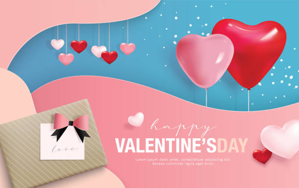 illustrazioni stock, clip art, cartoni animati e icone di tendenza di buon san valentino - balloon love red gift tag
