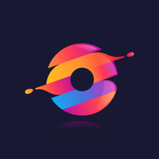 O letter logo with vibrant wave gradient shift. Vector font perfect to use in any disco labels, dj cards, nightlife posters, expressive identity, etc. speed o stock illustrations