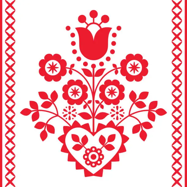 Vector illustration of Polish Floral folk art vector design from Nowy Sacz in Poland inspired by traditional highlanders embroidery Lachy Sadeckie