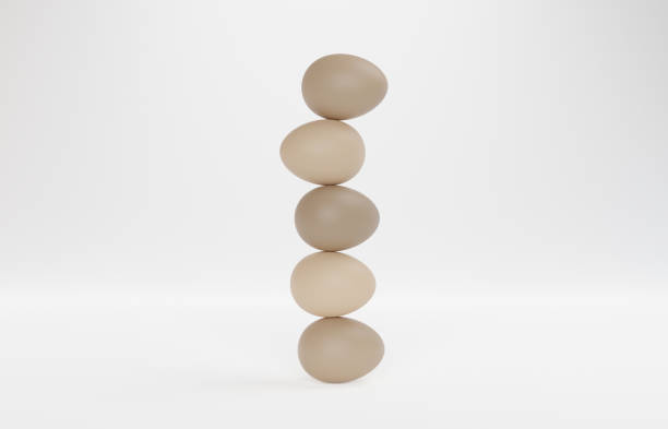 5 eggs in balance lined up on top of each other. Balance And Risk Concept.