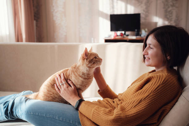 istock Young woman resting with pet in sofa at home. 1291553854