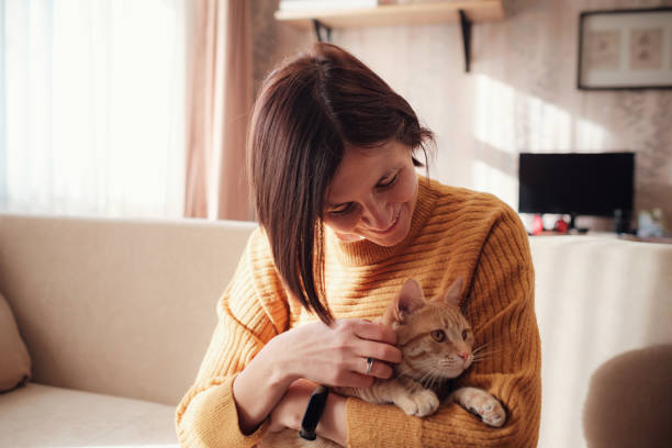 istock Young woman resting with pet in sofa at home. 1291554189