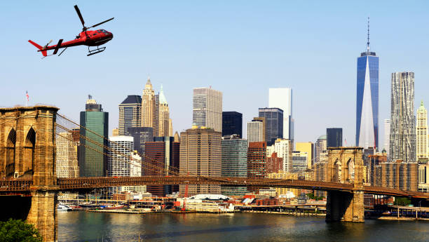 istock Helicopter flying over New York City. 1291555100