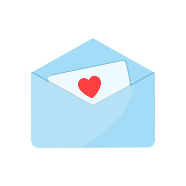 ilustrações, clipart, desenhos animados e ícones de um envelope aberto com uma carta de amor dentro. conceito de dia dos namorados, ilustração plana vetorial. - love letter