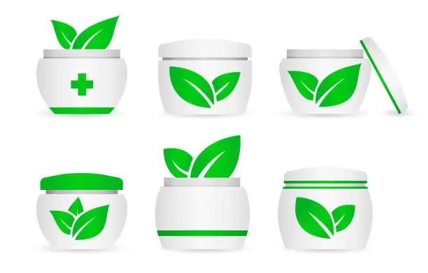 Vector illustration of Vector icons of jars with natural cream.