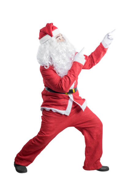 istock Asian man in Santa costume pointing something 1291558628