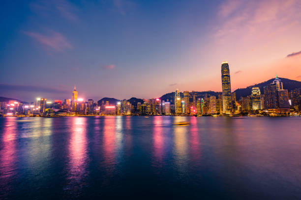 istock Hong Kong financial district at twilight 1291563053