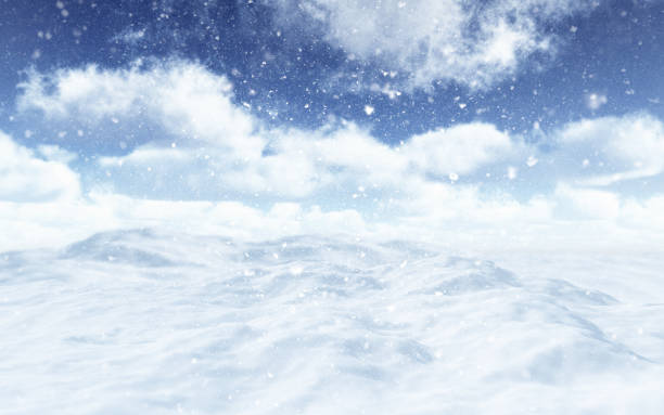 istock 3D snowy landscape with falling snowflakes 1291569710