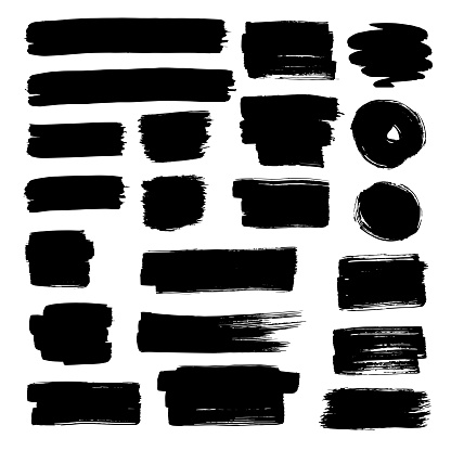 Set of doodle bubbles and ink stains. Black brush strokes isolated on white background. Brush-drawn template for your text. Vector scribble background