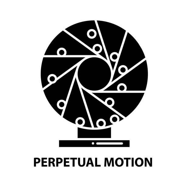 ilustraciones, imágenes clip art, dibujos animados e iconos de stock de icono de movimiento perpetuo, signo vectorial negro con trazos editables, ilustración conceptual - impact pendulum sphere newtons cradle