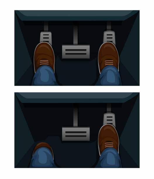 auto gas pedal vergleich in matic und manuelle getriebe symbol konzept illustration in cartoon vektor - pedal stock-grafiken, -clipart, -cartoons und -symbole