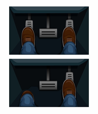 Car gas pedal comparison in matic and manual transmission symbol concept illustration in cartoon vector