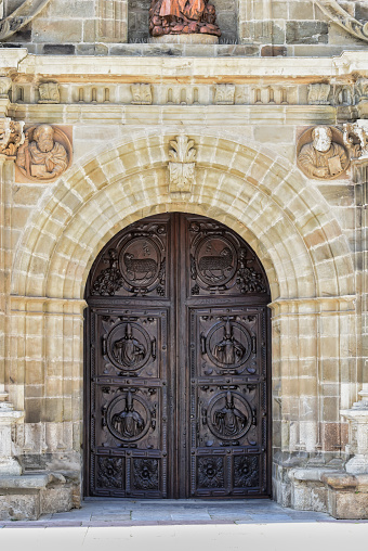 Renaissance style door detail in the cathedral of Astorga, Spain