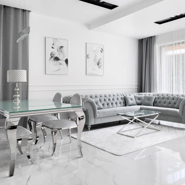istock Glamorous living room with dining table 1291581350