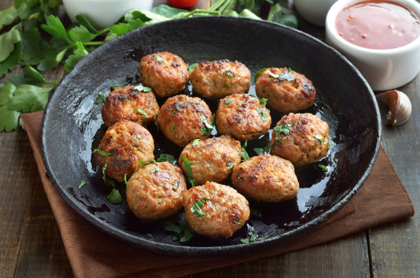 Homemade fried meatballs stock photo