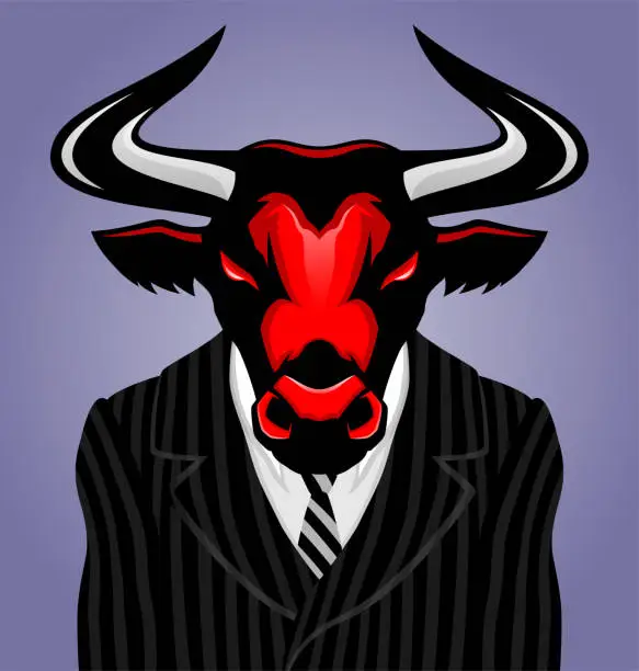 Vector illustration of Bull in a striped suit with a tie.