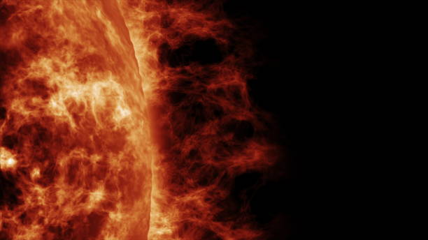 Close-up the Sun with large solar explosions, realistic red planet sun surface with solar flares. Realistic 3D animation.