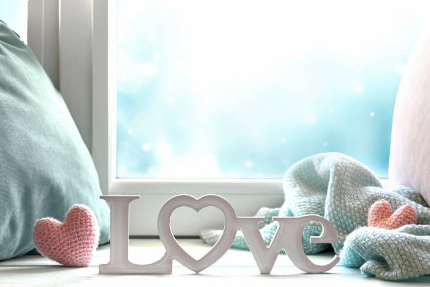 istock Valentines day,love word,cosy winter backdrop,romantic background.Greeting card,copy space. 1291591439