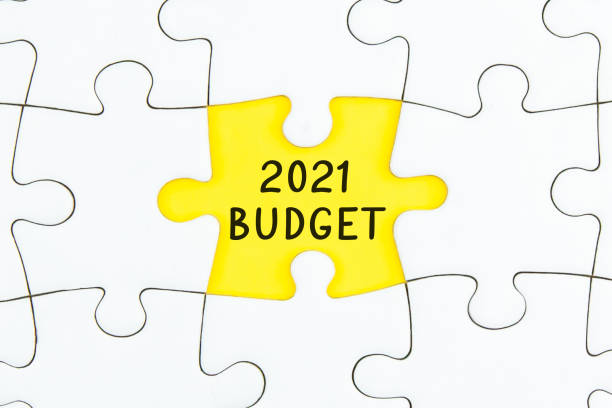 istock Business concept: 2021 BUDGET word on a jigsaw puzzle background. 1291593520