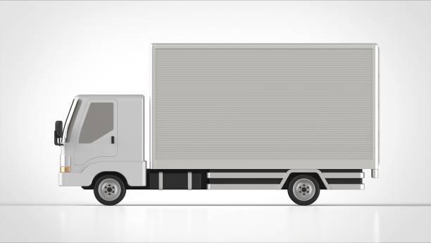 rendering 3d lato camion - moving van truck loading delivery person foto e immagini stock