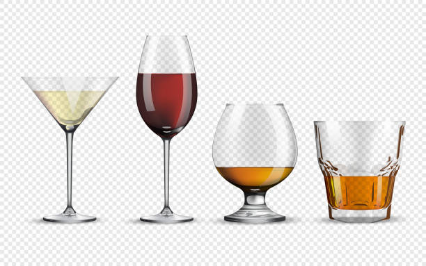 illustrations, cliparts, dessins animés et icônes de ensemble de glaces pour les esprits isolés sur un fond transparent. verres à vin whisky rhum et cocktails. illustration vectorielle. - polish bread