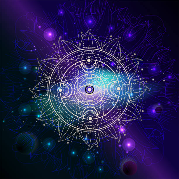istock Vector illustration of Sacred geometric symbol against the space background. 1291596394