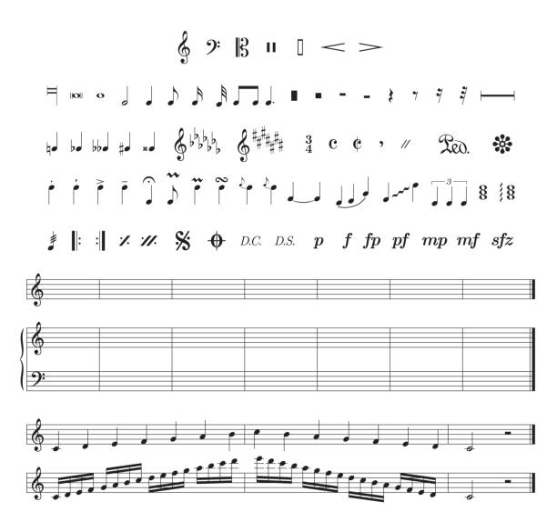 набор музыкальных символов - music musical note sheet music musical staff stock illustrations