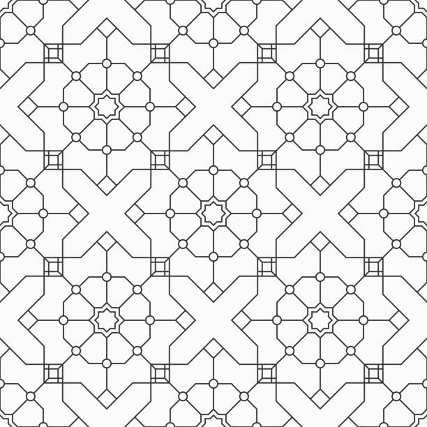 abstraktes nahtloses muster von sich schneidenden geometrischen formen. arabische, orientalische ornament. - lace seamless vector silhouette stock-grafiken, -clipart, -cartoons und -symbole