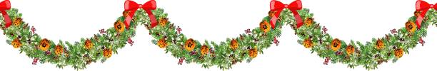 istock Christmas holiday decorative seamless garland of tree branches. Tradition hand drawing vector illustration. 1291598784