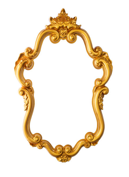 istock Golden picture frame on white background 1291599999