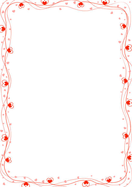 vektorrahmen mit welligen linien mit roten herzen auf weißem hintergrund isoliert. - flower valentines day valentine card backgrounds stock-grafiken, -clipart, -cartoons und -symbole