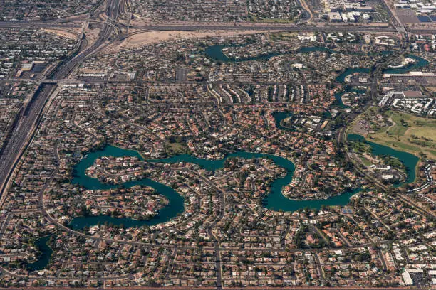 The aerial view of Mesa, Arizona