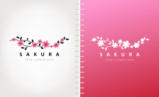 sakura zweig mit blumen. japanische kultivierte kirsche blüht mit üppigen rosa blumen, symbole von japan. - sakura stock-grafiken, -clipart, -cartoons und -symbole