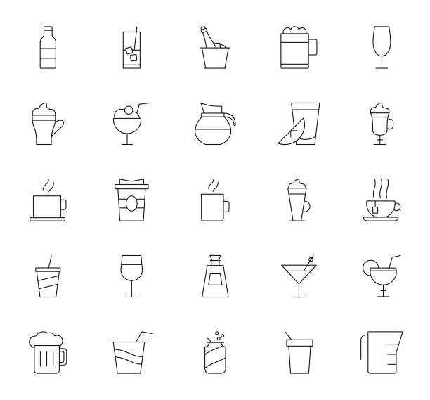 ilustraciones, imágenes clip art, dibujos animados e iconos de stock de conjunto de iconos de archivos de alimentos y bebidas - decanter